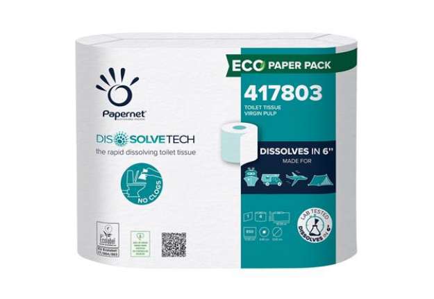 Immagine di Carta igienica DissolveTech - 9,5 cm x 94 mt - diametro 12,1 cm - 850 strappi - Papernet - pacco 4 r