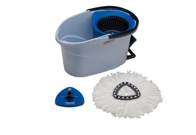 Immagine di Kit completo UltraSpin Mini di pulizia - secchio con strizzatore ruotante + telaio + mop microfibra