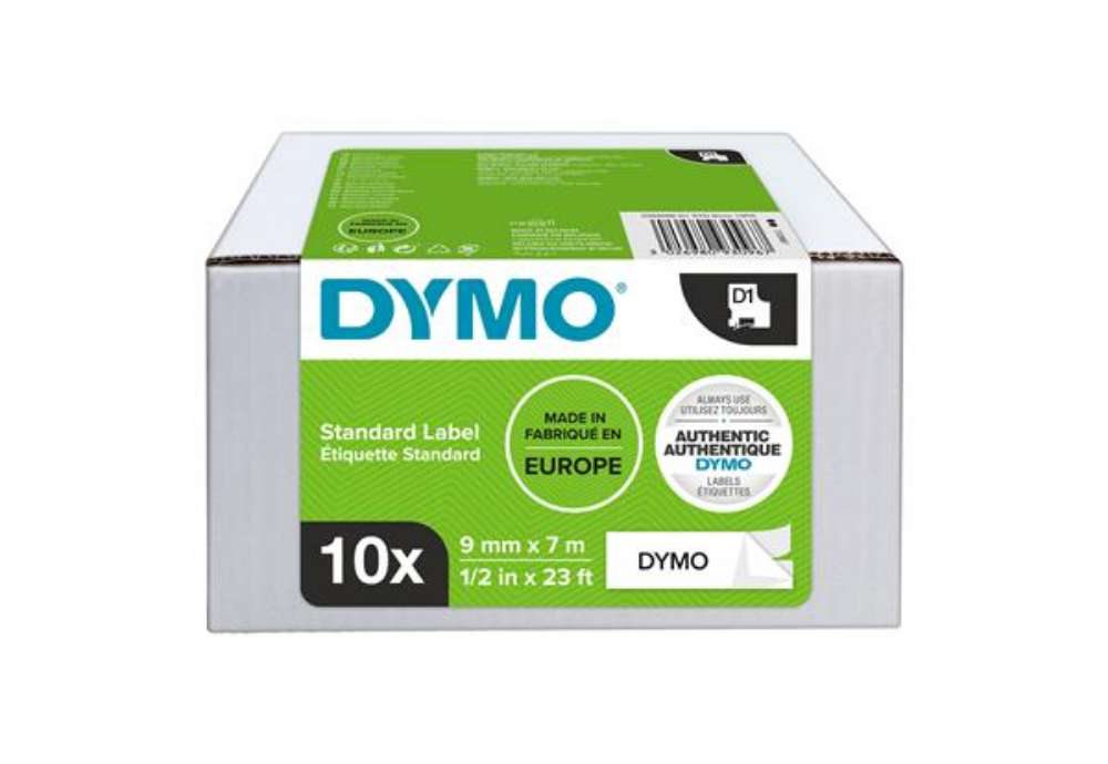 Immagine di Nastro D1 409130 - 9 mm x 7 mt - PL - nero/bianco - Dymo - value pack 10 pezzi