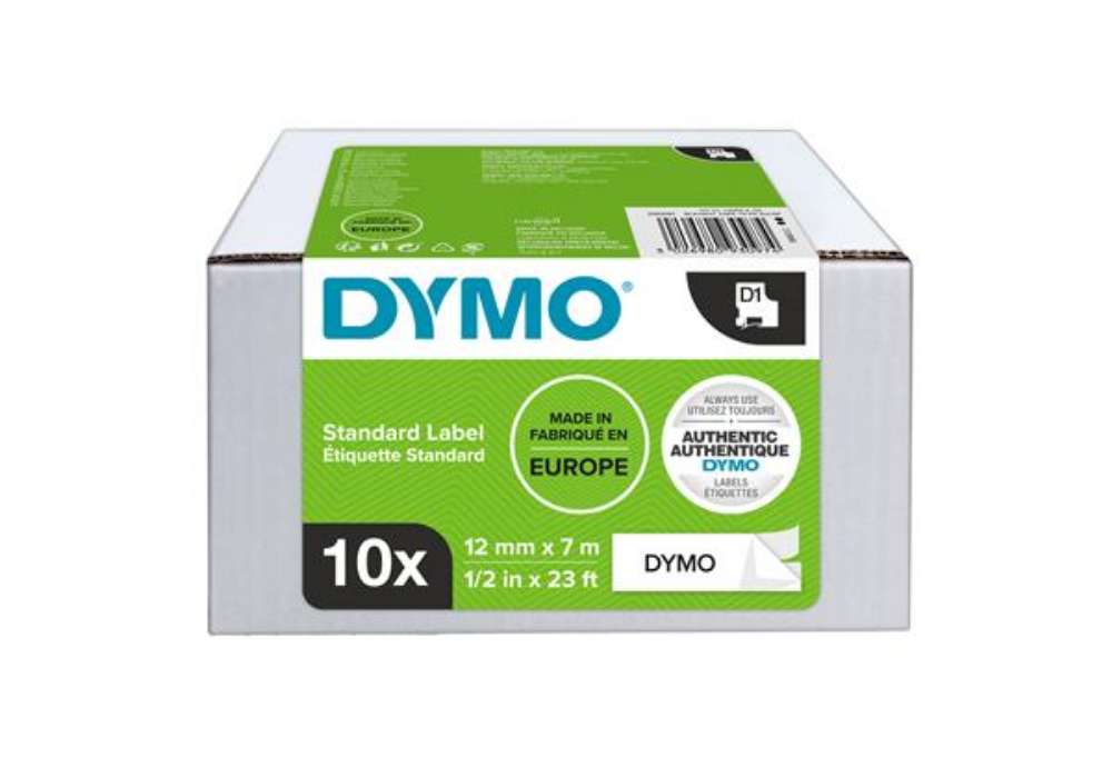 Immagine di Nastro D1 standard 450130 - 12 mm x 7 mt - PL - nero/bianco - Dymo - value pack 10 pezzi