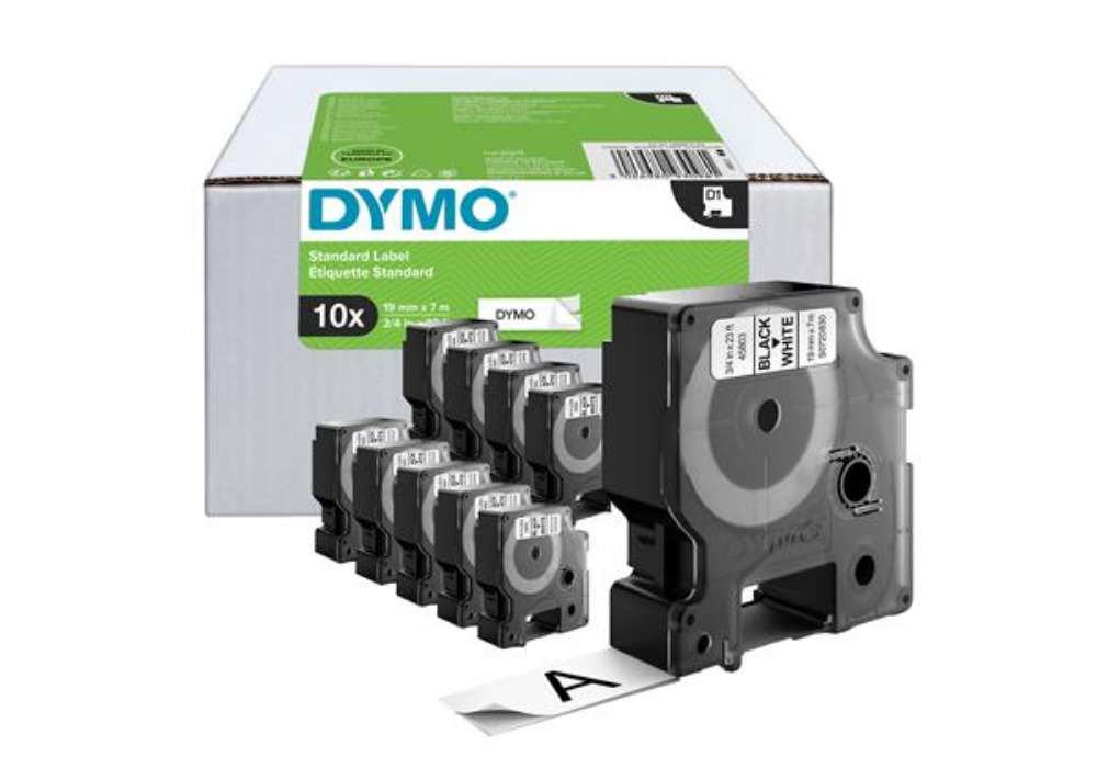Immagine di Nastro D1 standard 458030 - 19 mm x 7 mt - PL - nero/bianco - Dymo - value pack 10 pezzi