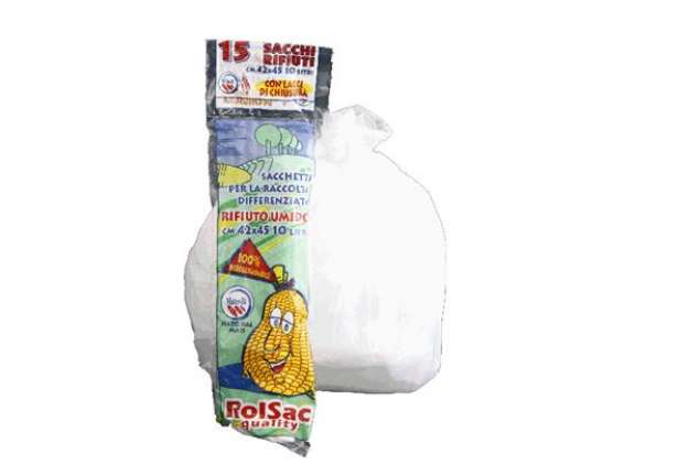 Immagine di Sacchi bio - 42 x 52 cm - 10 L - 17 micron - bianco - Rolsac - conf. 15 pezzi