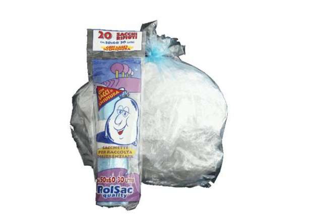 Immagine di Sacchi - 50 x 60 cm - 30 L - 16 micron - azzurro trasparente - Rolsac - conf. 20 pezzi