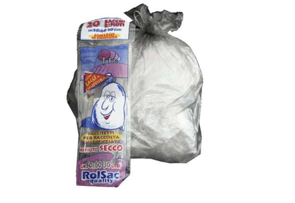 Immagine di Sacchi - 50 x 60 cm - 30 L - 16 micron - MDPE/HDPE - trasparente neutro - Rolsac - conf. 20 pezzi