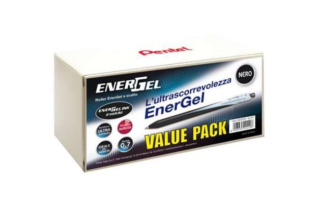 Immagine di Roller a scatto Energel Slim - punta 0,7 mm - nero - Pentel - value pack 20+4 pezzi