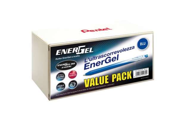 Immagine di Roller a scatto Energel Slim - punta 0,7 mm - blu - Pentel - value pack 20+4 pezzi