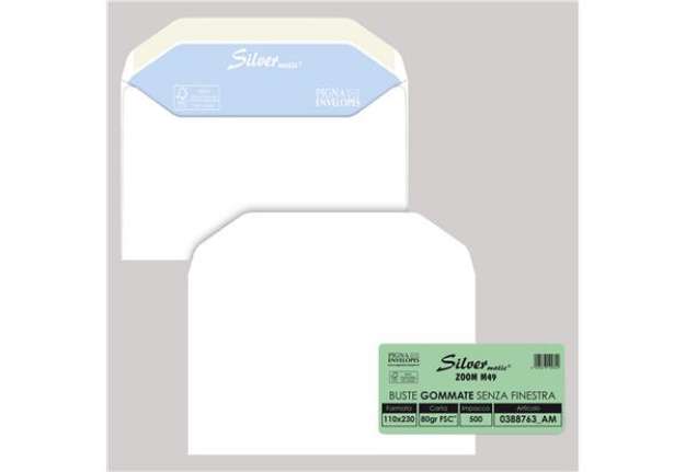 Immagine di Busta Silver Matic FSC - senza finestra - gommata - 11 x 23 cm - 80 gr - bianco - Pigna Envelopes -