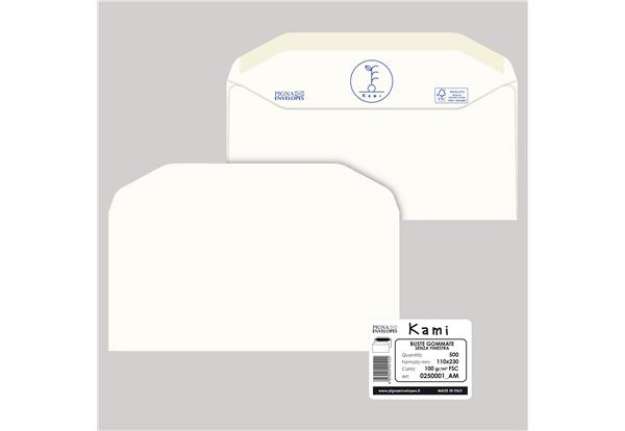 Immagine di Busta Kami Gommata - senza finestra - 11 x 23 cm - 100 gr - carta riciclata FSC - bianco - Pigna Env