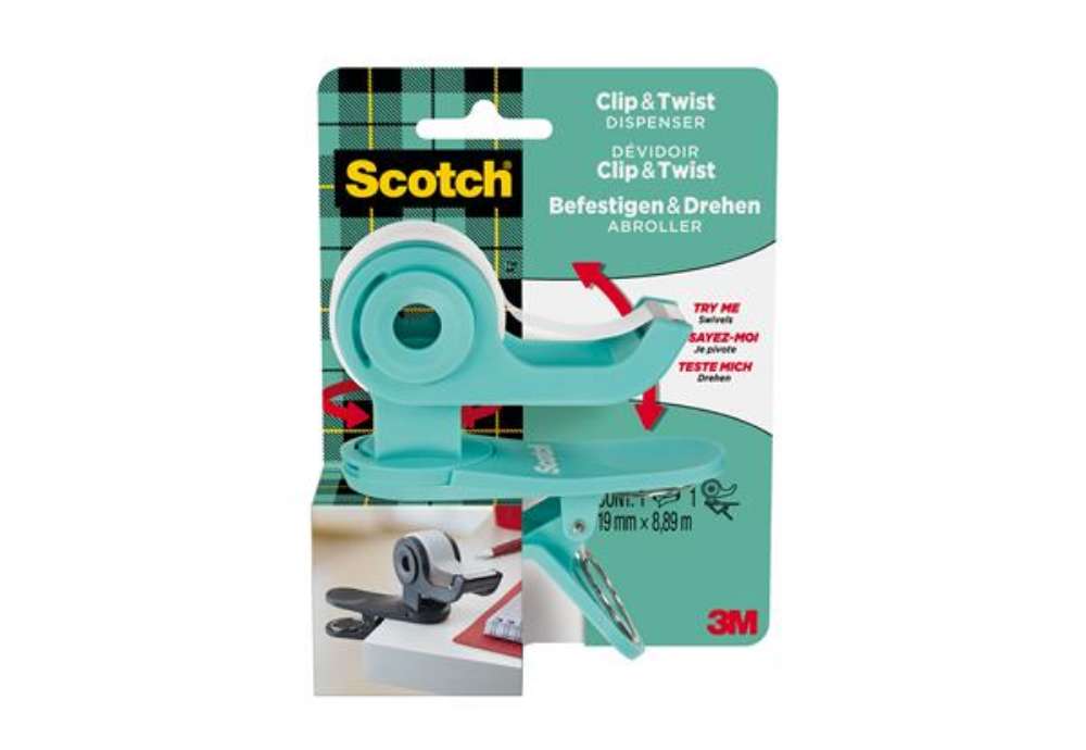 Immagine di Dispenser Clip & Twist - per nastri 33 m - rotolo da 1,9 cm x 9,8 m incluso - grigio - Scotch