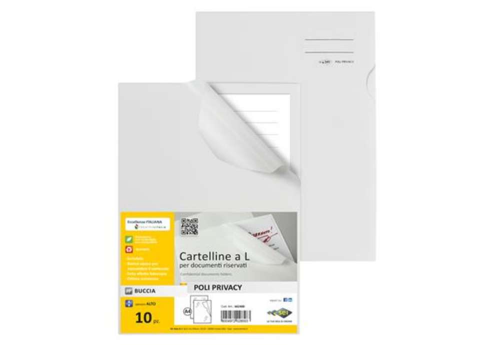 Immagine di Cartellina a L Poli Privacy - A4 - PP - liscio pesante - bianco opaco per documenti riservati - Sei