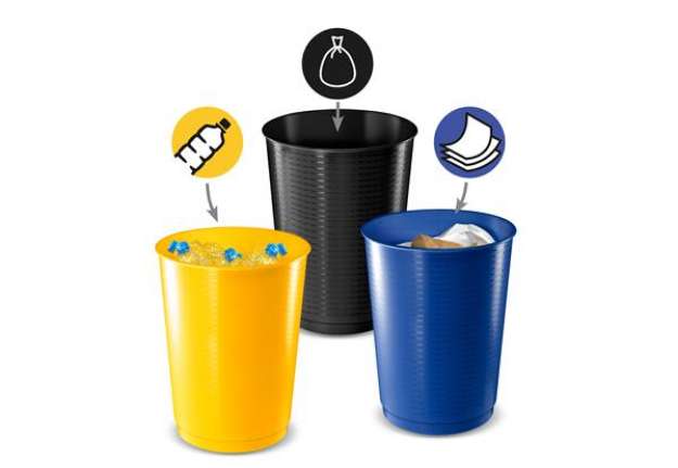 Immagine di Cestino raccolta differenziata - 40 L - giallo/blu/nero - Cep - set 3 pezzi