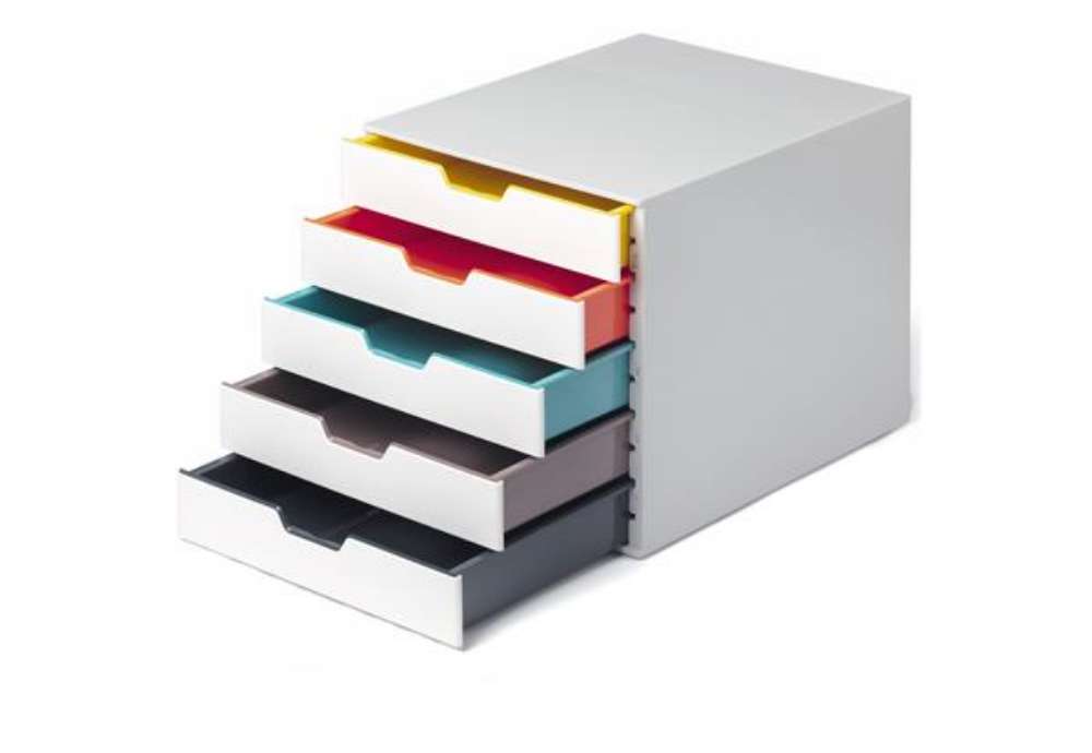 Immagine di Cassettiera 5 cassetti colorati - bianco ghiaccio - cassetti 5 cm - Durable