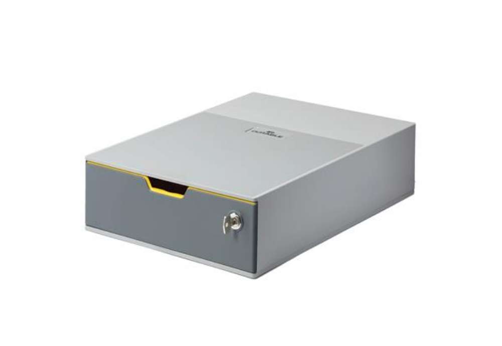 Immagine di Cassettiera un cassetto colorato varicolor - grigio safe - 8cm - serratura con chiave - Durable