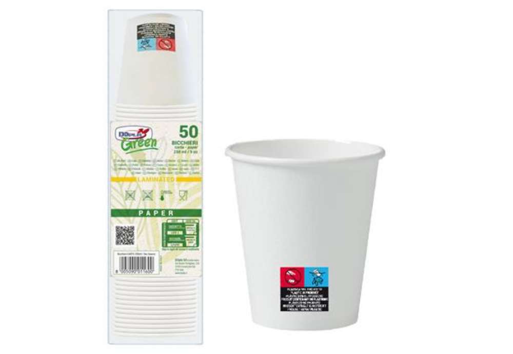 Immagine di Bicchieri in carta - 250 ml - con marcatura S.U.P - Dopla - conf. 50 pezzi