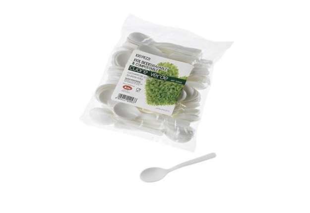Immagine di Cucchiaino monouso in CPLA - 10 cm - bianco - Leone - conf. 100 pezzi