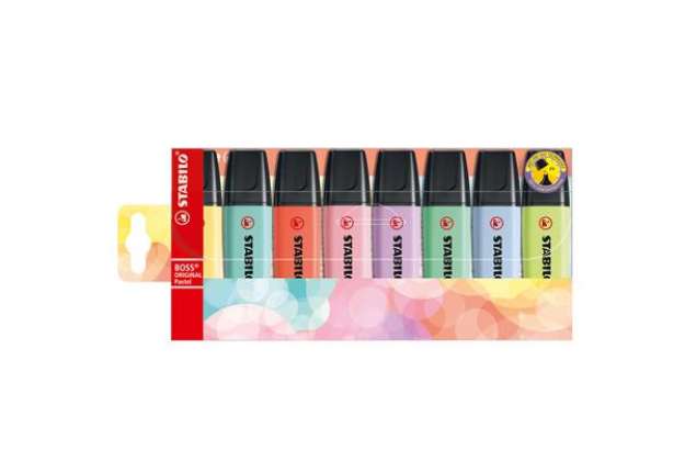 Immagine di Evidenziatori Stabilo Boss Pastel - punta a scalpello - colori assortiti - Stabilo -  astuccio 8 pez