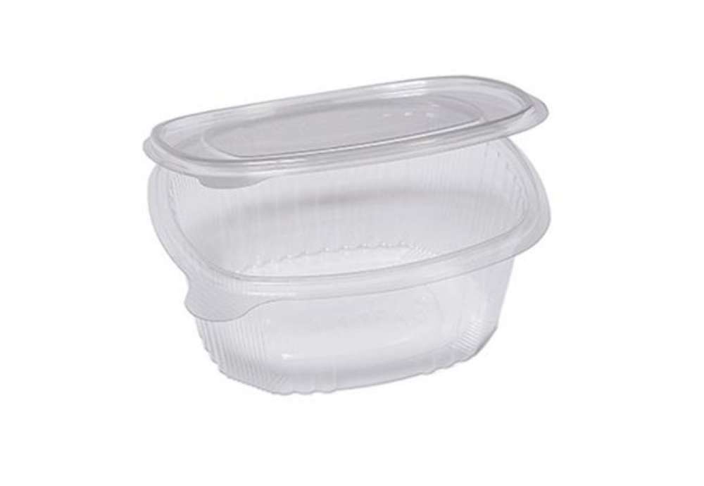 Immagine di Contenitori ovali in PET - con coperchio incernierato - 16 x 13,5 x 6,2 cm - Europack - conf. 50 pez