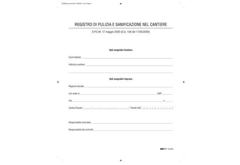 Immagine di Registro di pulizia e sanificazione nel cantiere - Edipro