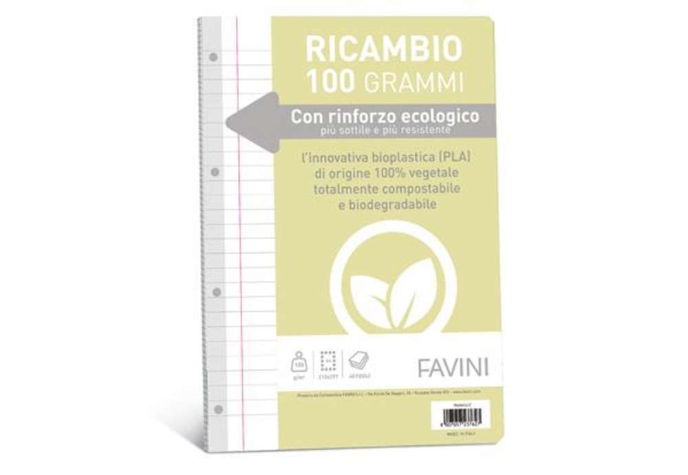 Immagine di Ricambi forati riforzati ecologico - A4  - 1 rigo c/margine - 100 gr - Favini - conf. 40 pezzi