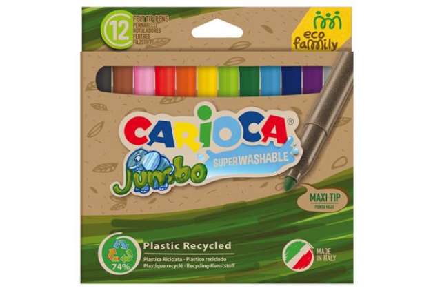 Immagine di Pennarelli Jumbo Eco Family - lavabili - colori assortiti - Carioca - scatola 12 pezzi
