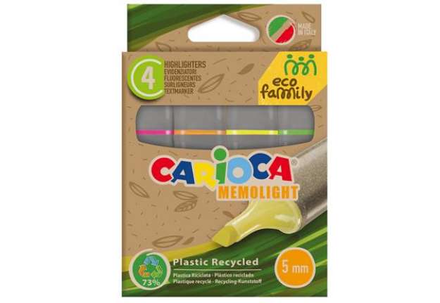 Immagine di Evidenziatore Memolight Eco Family - colori assortiti - Carioca - scatola 4 pezzi
