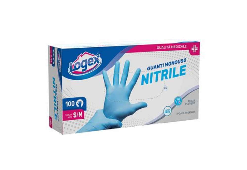 Immagine di Guanti in nitrile non talcato - per uso medicale - taglia S/M - azzurro - Logex Professional - scato