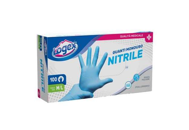 Immagine di Guanti in nitrile non talcato - per uso medicale - taglia M/L - azzurro - Logex Professional - scato