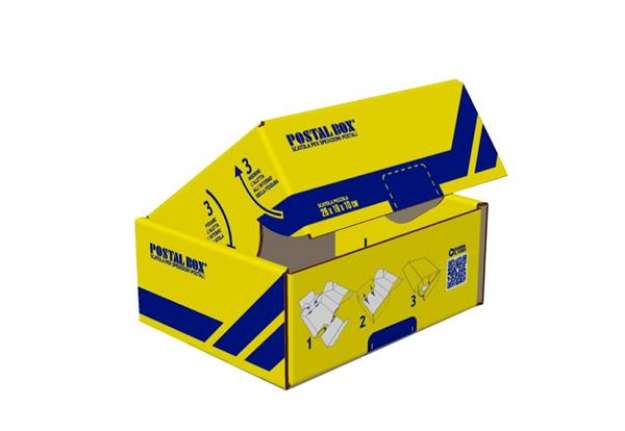 Immagine di Scatola spedizioni Postal Box - S - 26 x 19 x 10 cm - giallo/blu - Blasetti