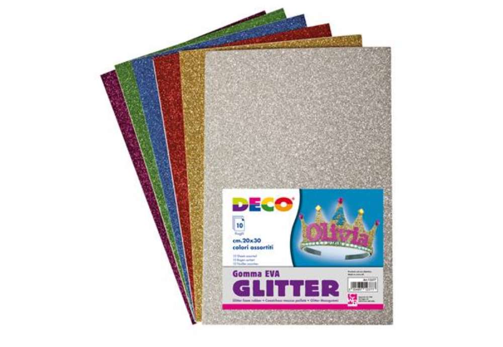 Immagine di Gomma Crepp Glitter - 20x30 cm - colori assortiti - DECO - busta 10 fogli