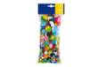 Immagine di Pom-pon a strisce - 10-35 mm - colori assortiti - DECO - busta 100 pezzi
