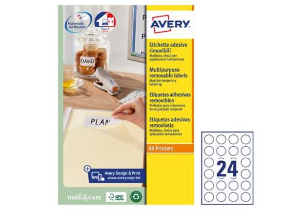 Immagine di Etichette adesive tonde L4850 - in carta - rimovibili - diametro 37 mm - 24 et/fg - 25 fogli - bianc