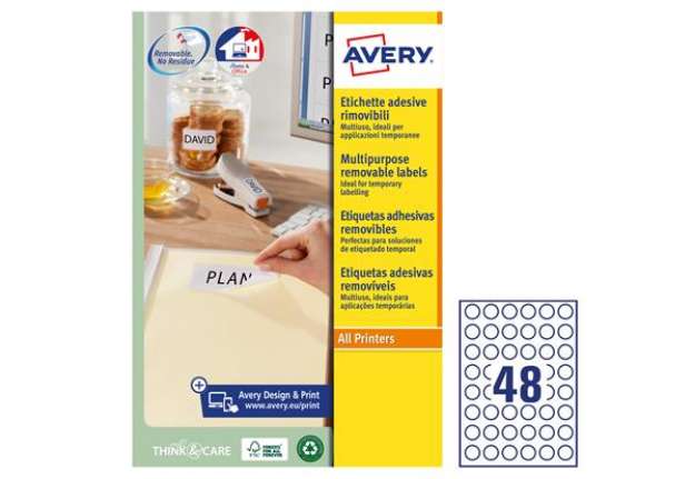 Immagine di Etichette adesive tonde L4850 - in carta - rimovibili - diametro 25 mm - 48 et/fg - 25 fogli - bianc
