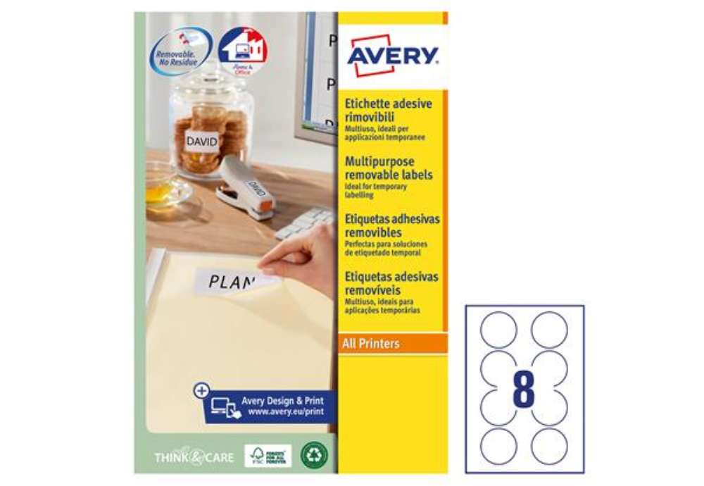 Immagine di Etichette adesive tonde L4850 - in carta - rimovibili - diametro 63,5 mm - 8 et/fg - 25 fogli - bian