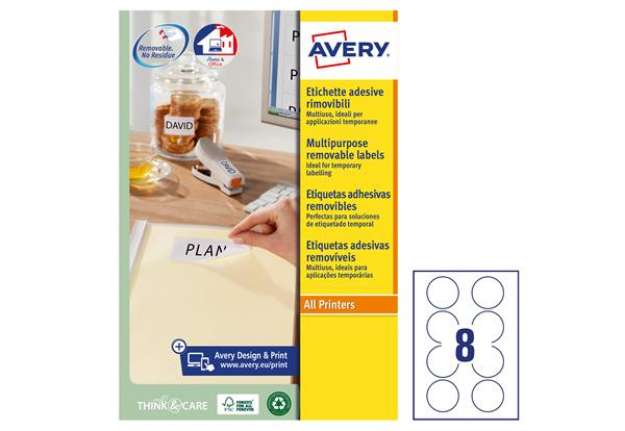 Immagine di Etichette adesive tonde L4850 - in carta - rimovibili - diametro 63,5 mm - 8 et/fg - 25 fogli - bian