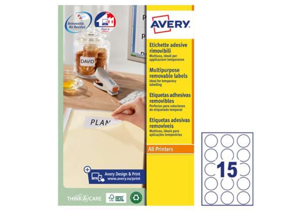 Immagine di Etichette adesive tonde L4850 - in carta - rimovibili - diametro 51 mm - 15 et/fg - 25 fogli - bianc