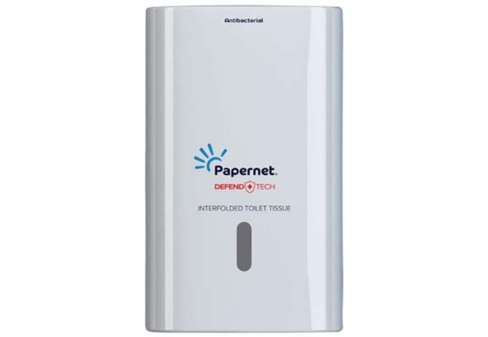 Immagine di Dispenser carta igienica Defend Tech - interfogliata - 26,5 x 16,5 x 13,5 cm - bianco - Papernet