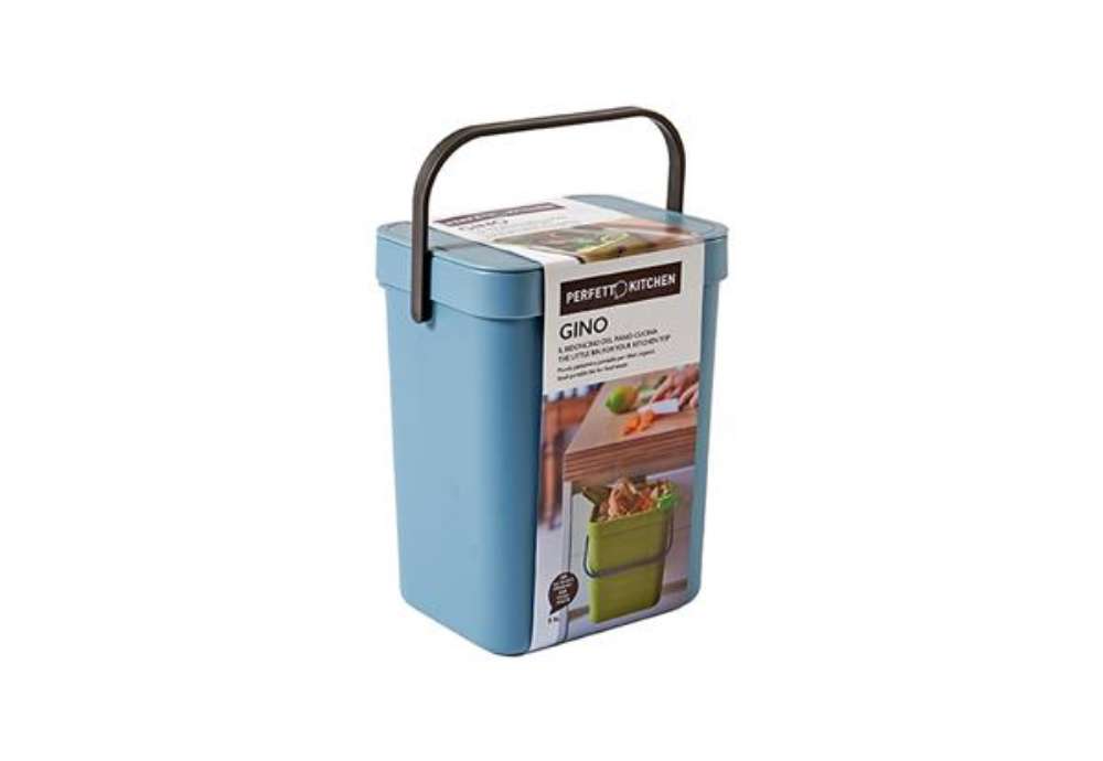 Immagine di Pattumiera Gino - per rifiuti organici - 5 L - azzurro - Perfetto