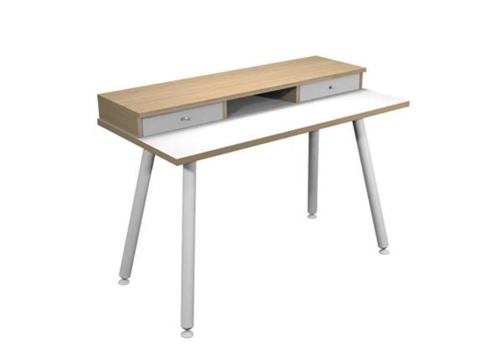 Immagine di Postazione Home-Office - con sopralzo - gambe in metallo -120 x 60 x H 74,4 cm - bianco / rovere