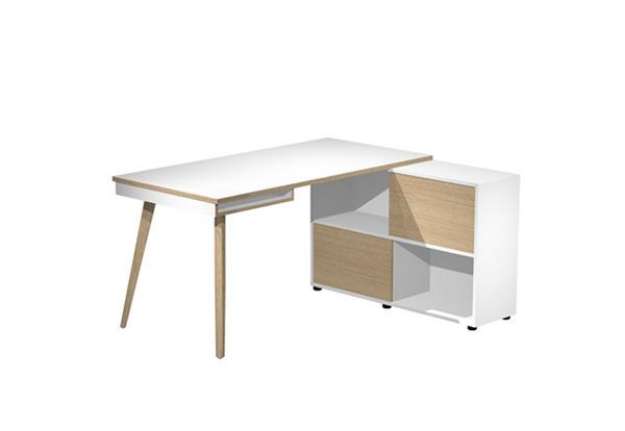 Immagine di Workstation Midi - gambe in legno - 130 x 120 x H 81,5 cm - bianco / rovere