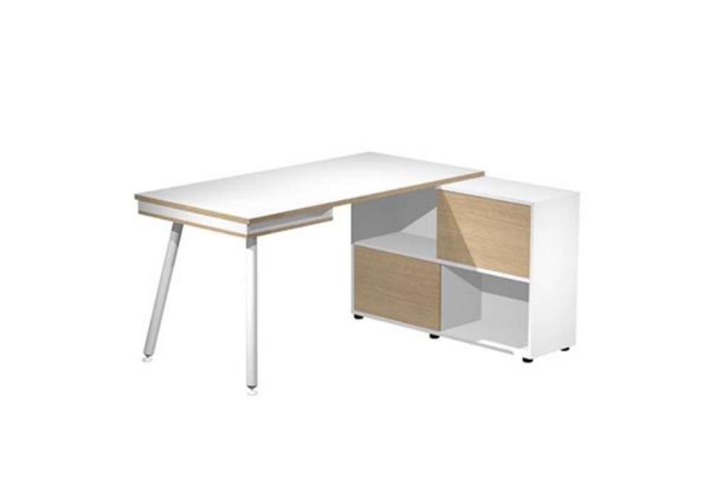 Immagine di Workstation Maxi - gambe in metallo - 160 x 140 x H 81,5 cm - bianco / rovere