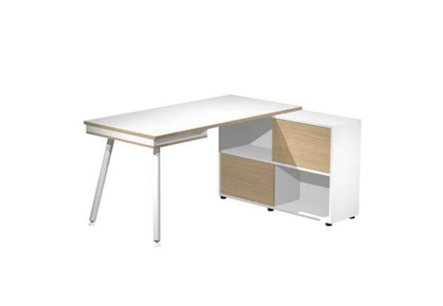 Immagine di Workstation Maxi - gambe in metallo - 160 x 140 x H 81,5 cm - bianco / rovere