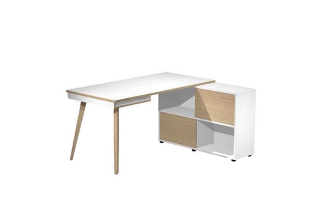 Immagine di Workstation Maxi - gambe in legno - 160 x 140 x H 81,5 cm - bianco / rovere