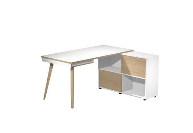 Immagine di Workstation Maxi - gambe in legno - 160 x 140 x H 81,5 cm - bianco / rovere