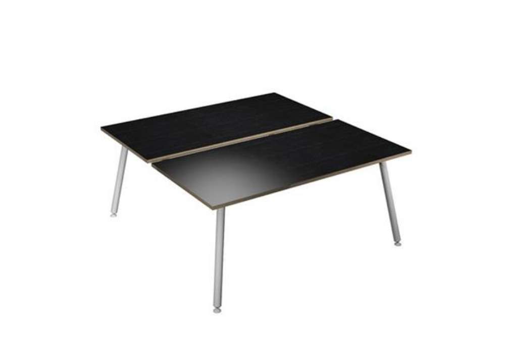 Immagine di Scrivania Skinny Metal a 2 postazioni contrapp. - 160 x 166 cm - bianco / nero venato