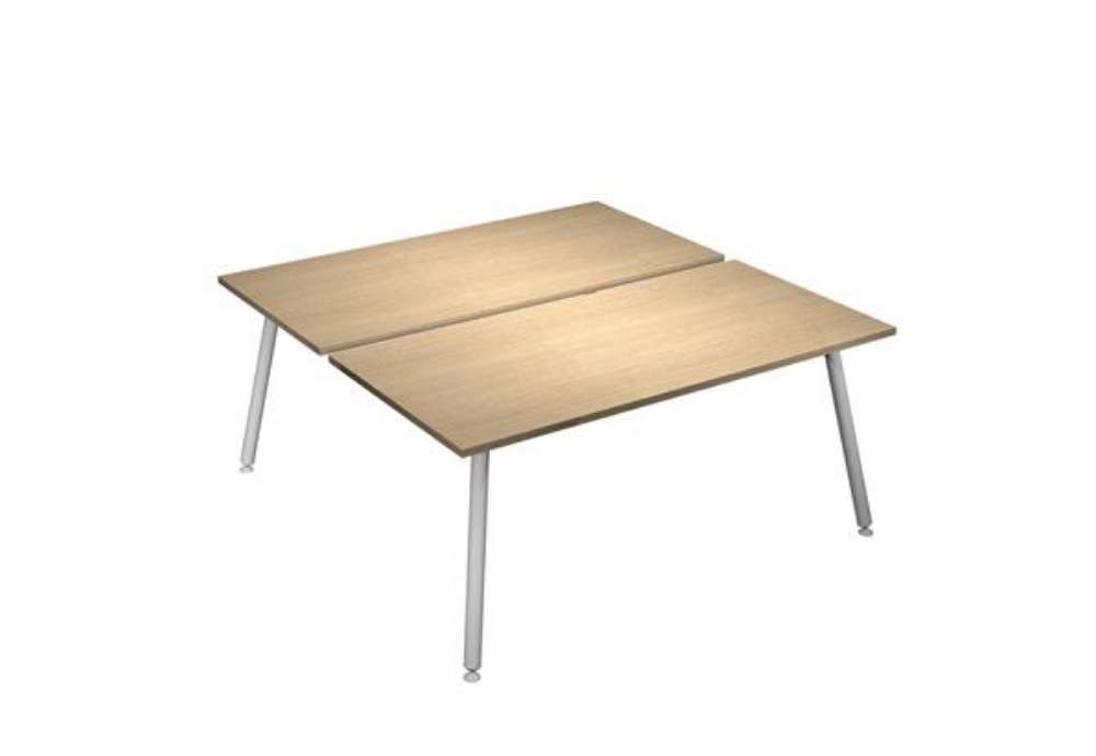 Immagine di Scrivania Skinny Metal a 2 postazioni contrapp. - 180 x 166 cm - bianco / rovere