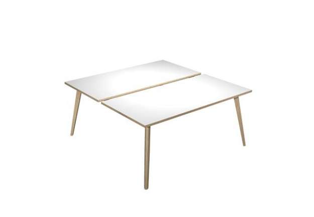 Immagine di Scrivania Woody a 2 postazioni contrap. - 120 x 166 cm - rovere / bianco