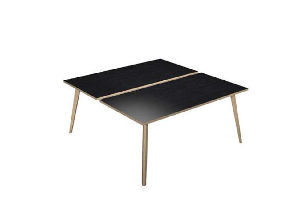 Immagine di Scrivania Woody a 2 postazioni contrap. - 120 x 166 cm - rovere / nero venato