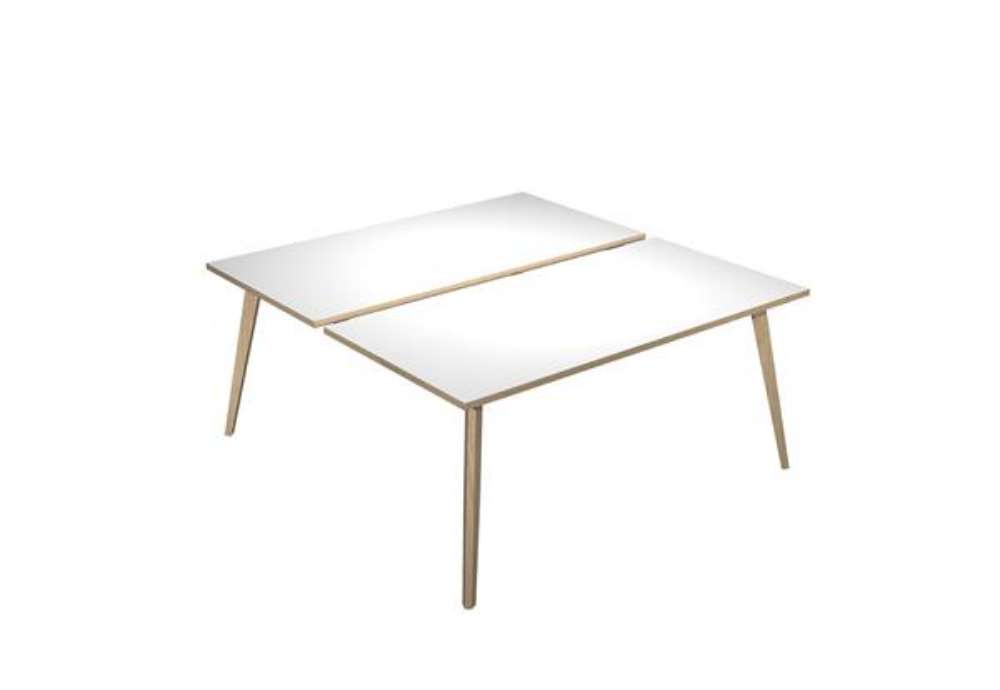 Immagine di Scrivania Woody a 2 postazioni contrap. - 140 x 166 cm - rovere / bianco
