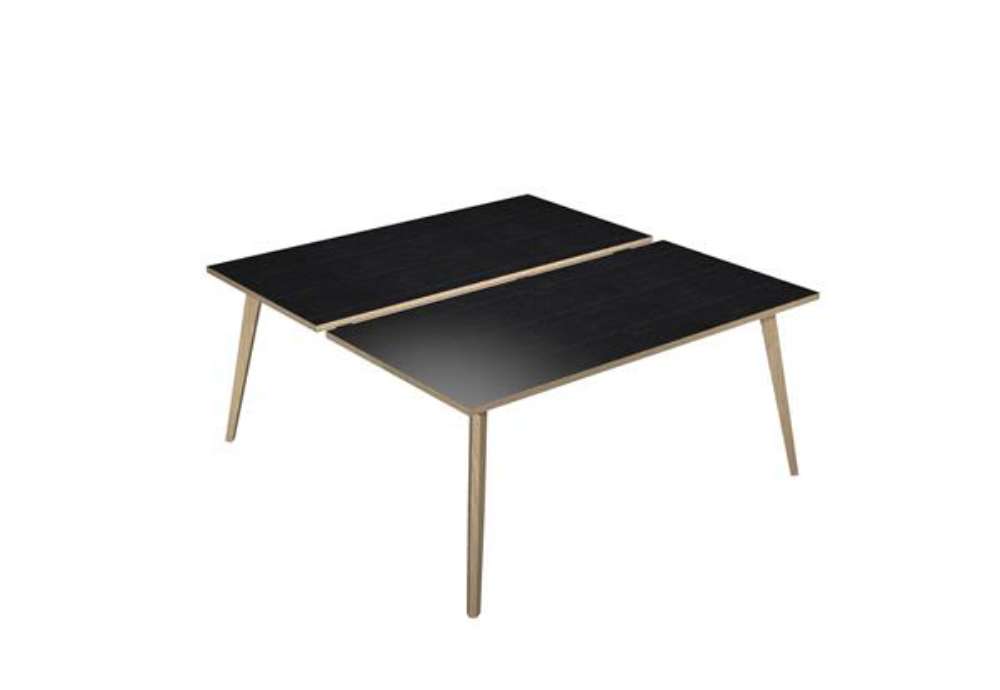 Immagine di Scrivania Woody a 2 postazioni contrap. - 140 x 166 cm - rovere / nero venato