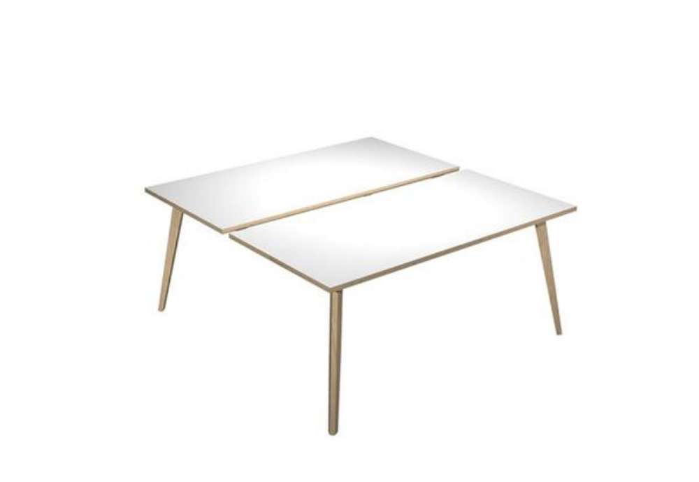 Immagine di Scrivania Woody a 2 postazioni contrap. - 160 x 166 cm - rovere / bianco
